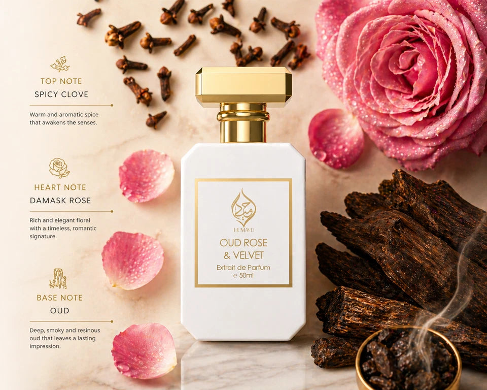 Oud Rose Velvet Floral Oud Womens Perfume Premium Extrait de Parfum Humayd 50ml