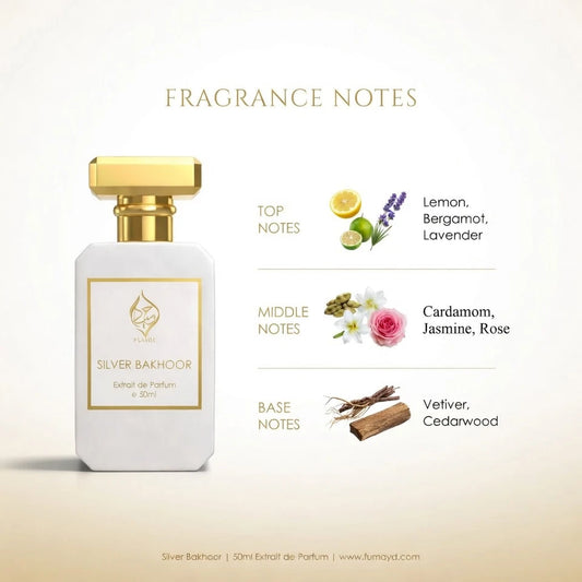 Silver Bakhoor Extrait de Parfum Niche Arabian Perfume Floral Spicy Unisex 50ml